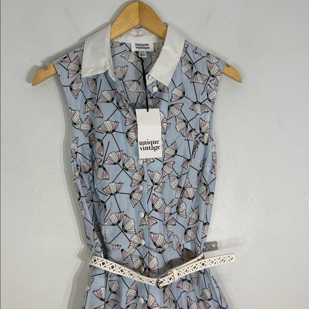 Unique Vintage sleeveless 100% cotton floral flare dress size small NWT - Picture 2 of 13